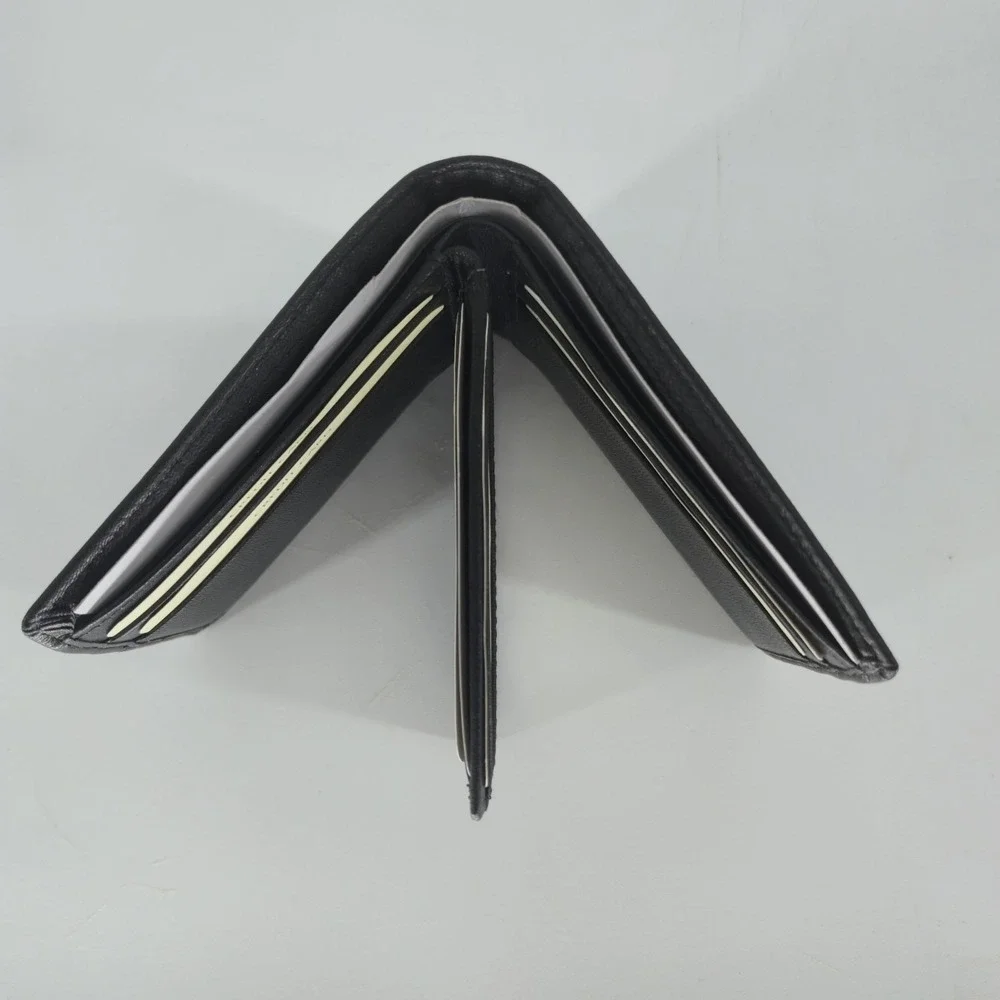 Royal Class Men's Black Genuine Leather Trifold Wallet 8 Card Slots Boxed 4.5 In